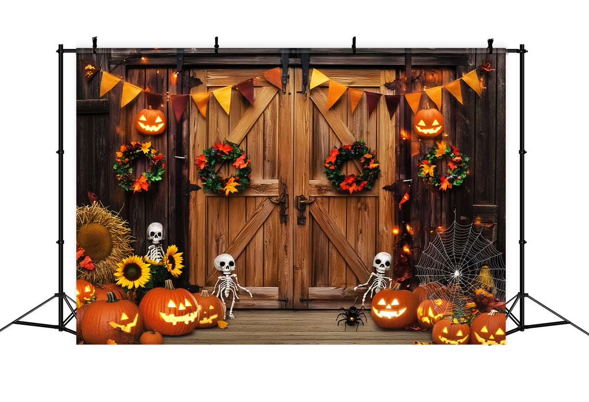 Toile de fond Porte de Grange Porche Halloween Squelettes LXX57-400