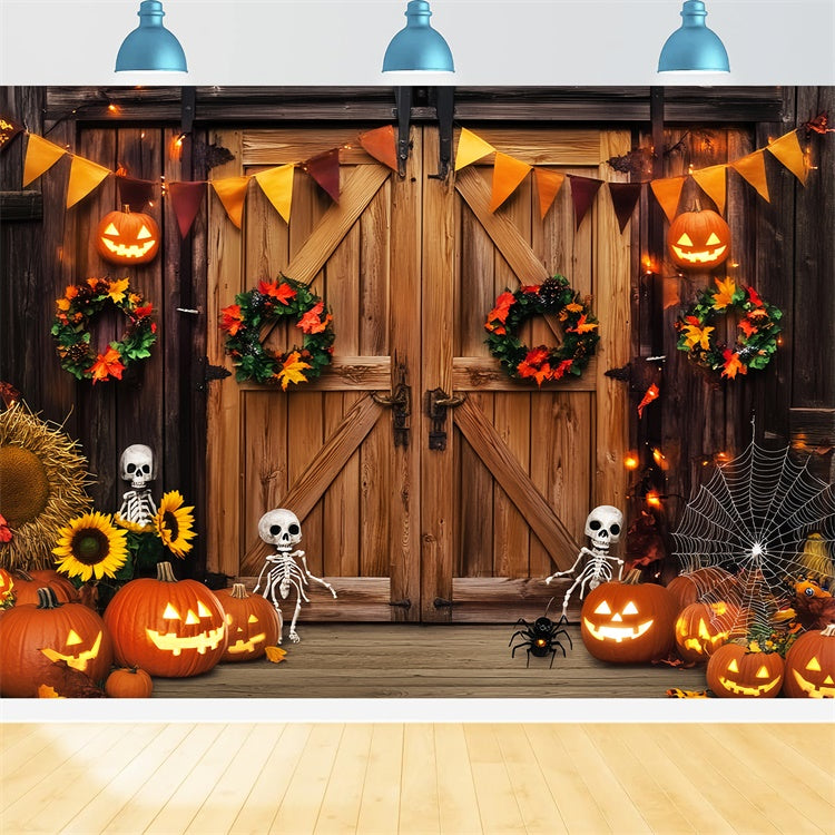 Toile de fond Porte de Grange Porche Halloween Squelettes LXX57-400