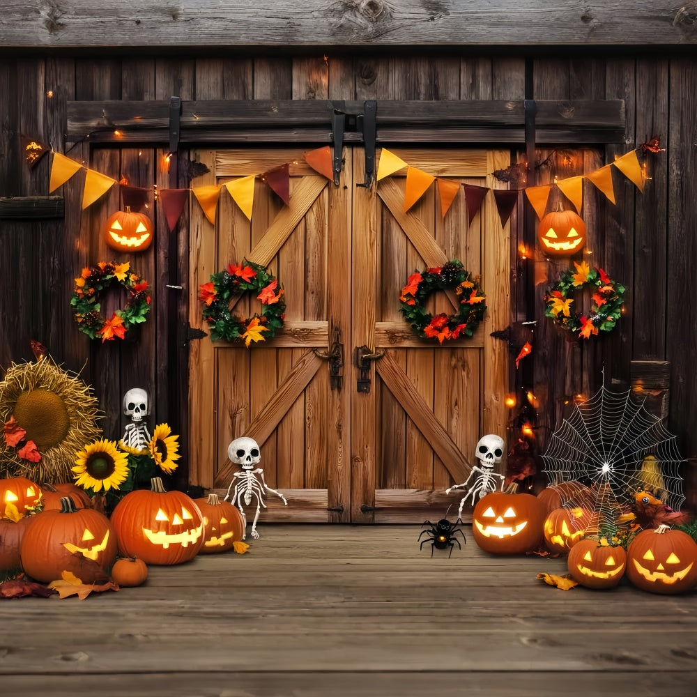 Toile de fond Porte de Grange Porche Halloween Squelettes LXX57-400