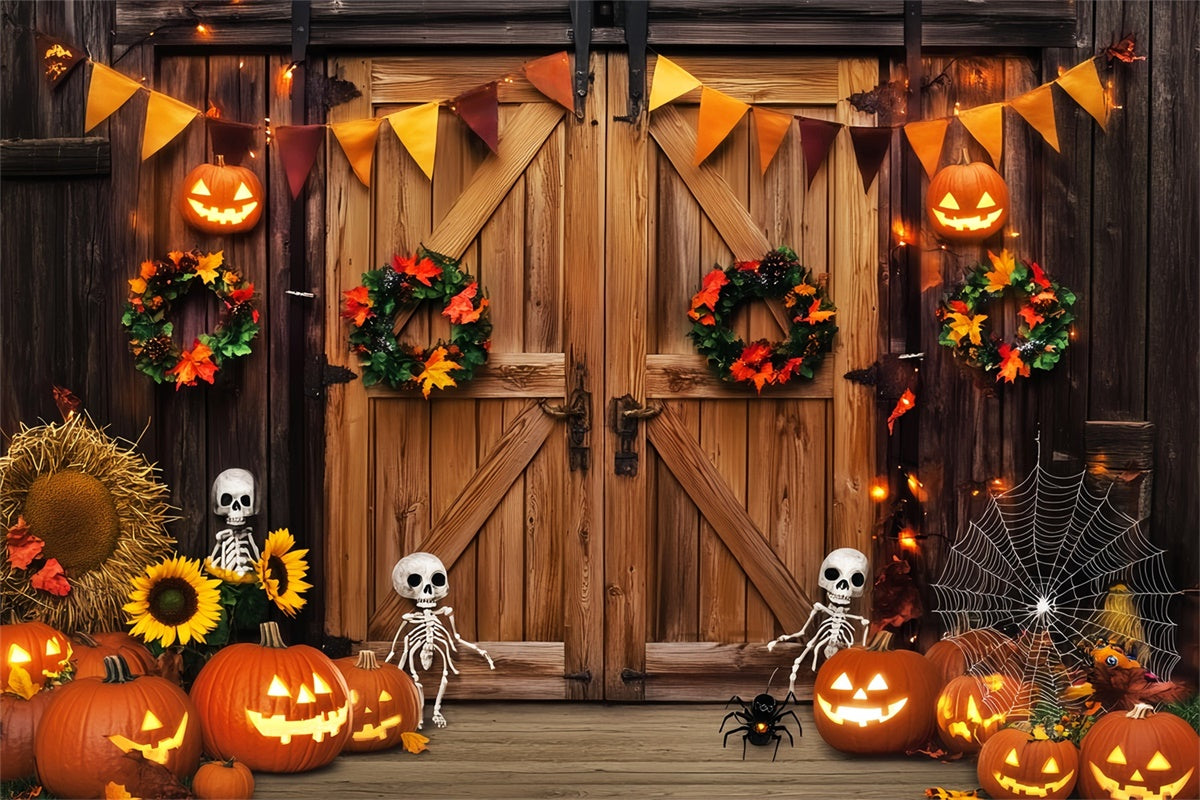 Toile de fond Porte de Grange Porche Halloween Squelettes LXX57-400