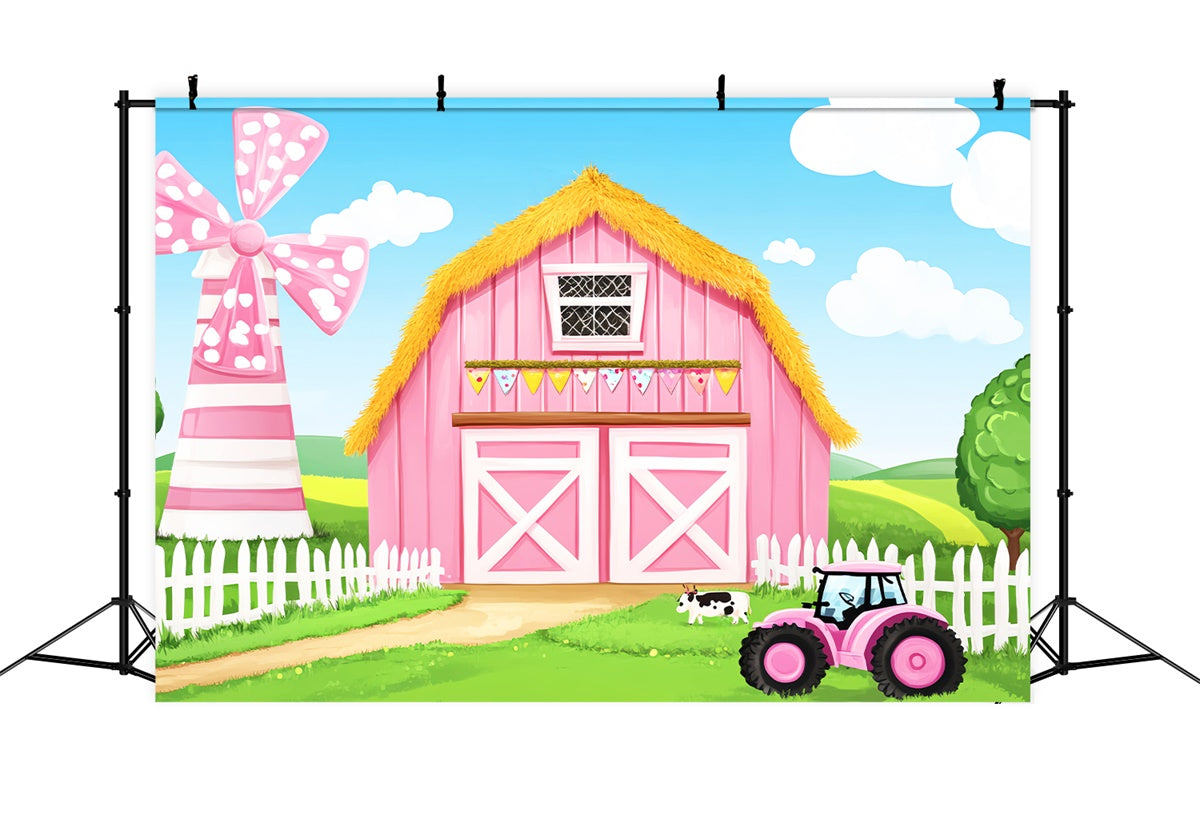 Toile de fond Grange Rose Thème Ferme Dessin Animé LXX57-401