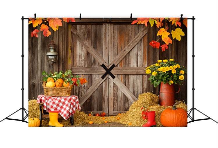 Toile de fond Photo Porte de Grange Récolte Florale Automne LXX57-402