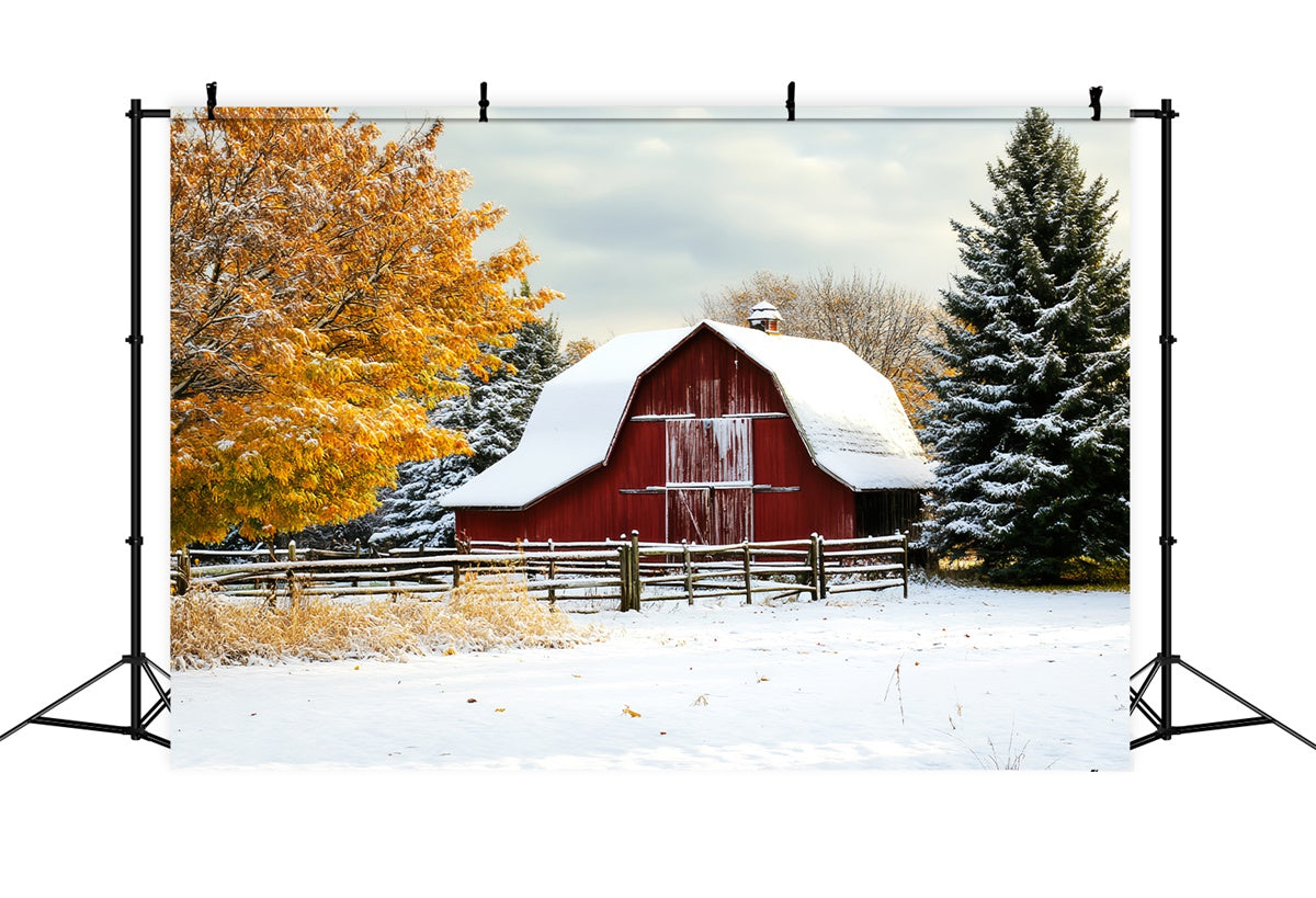Toile de fond Grange Rouge Ferme Hivernale Récolte LXX57-409