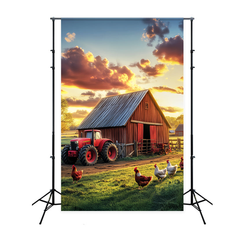 Toile de fond Grange Rustique Poulailler Coucher de Soleil LXX57-416