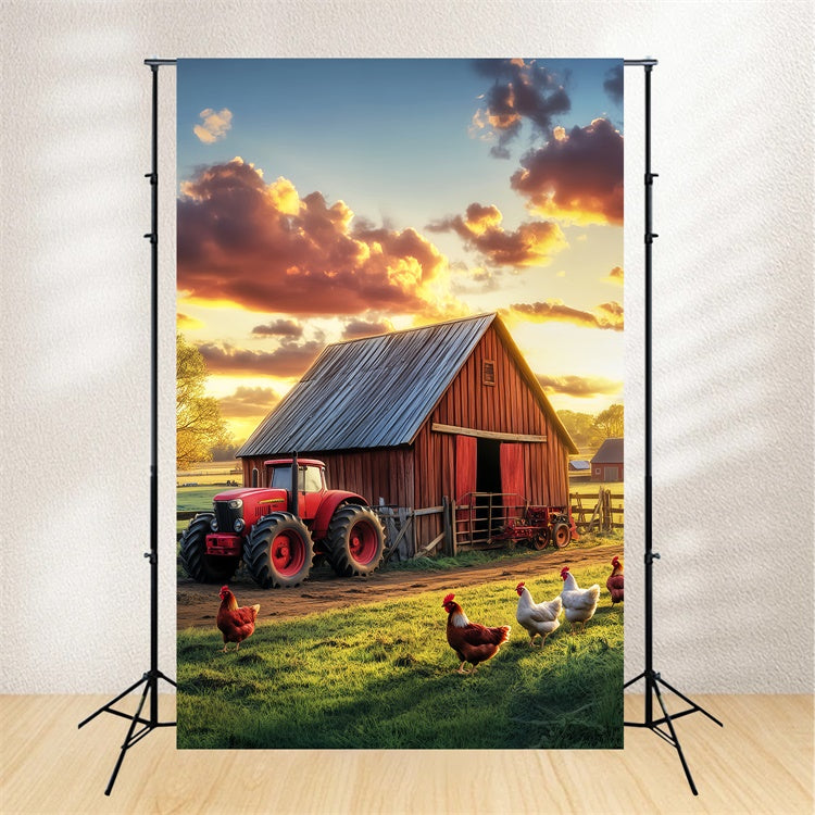 Toile de fond Grange Rustique Poulailler Coucher de Soleil LXX57-416