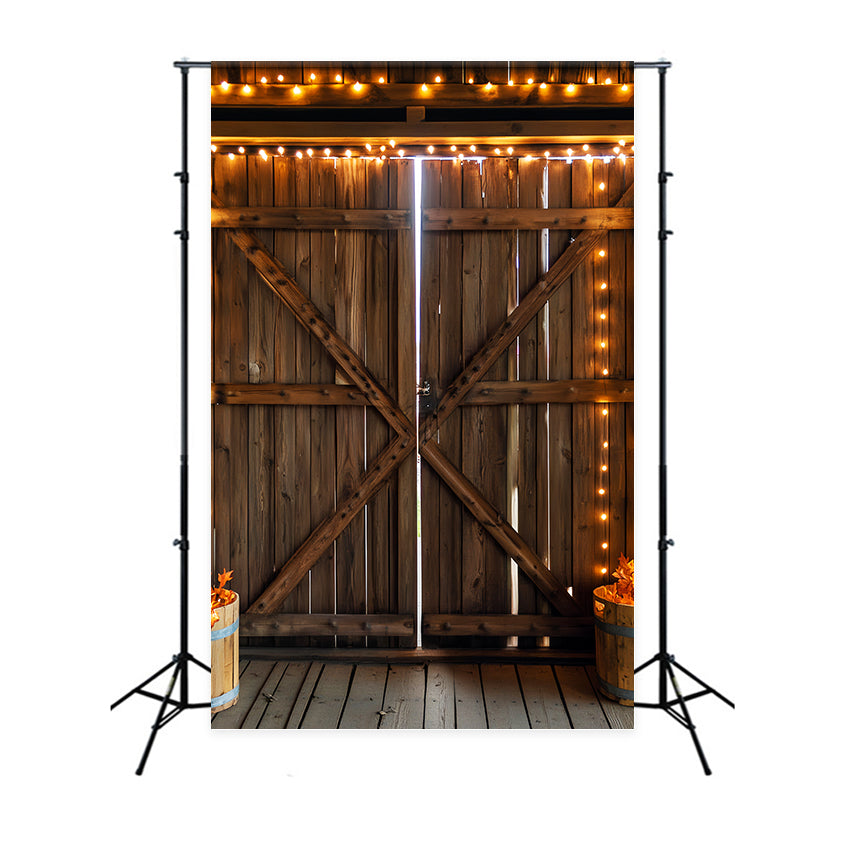 Toile de fond Photo Porte de Grange Guirlande Lumineuse Douillette LXX57-417