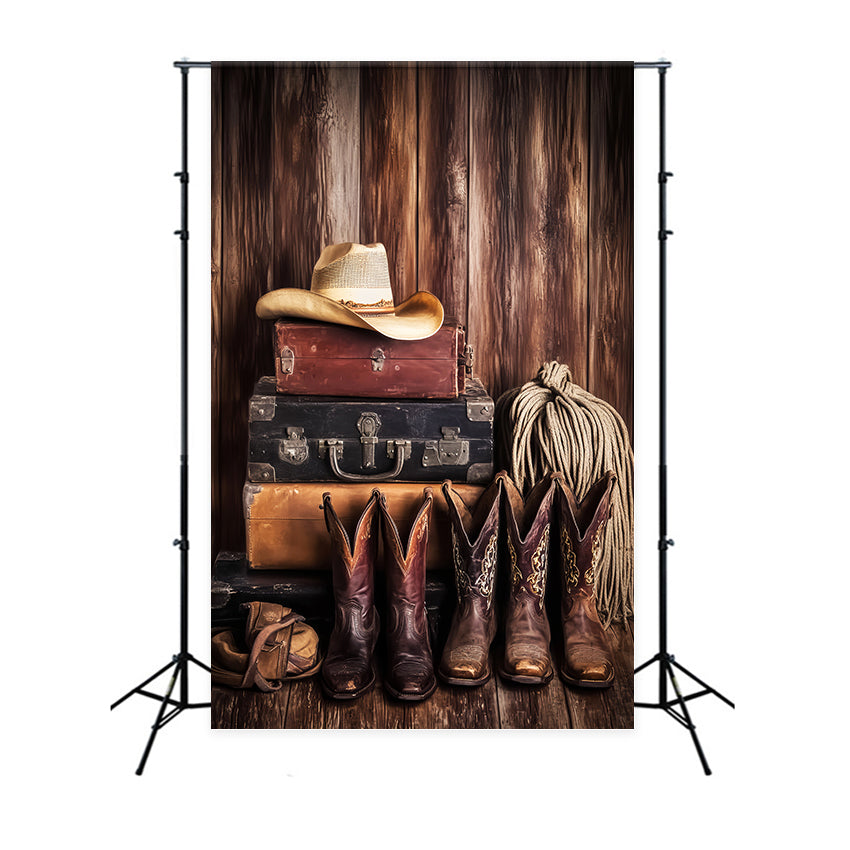 Toile de fond Bois de Grange Botte Cowboy Western LXX57-419