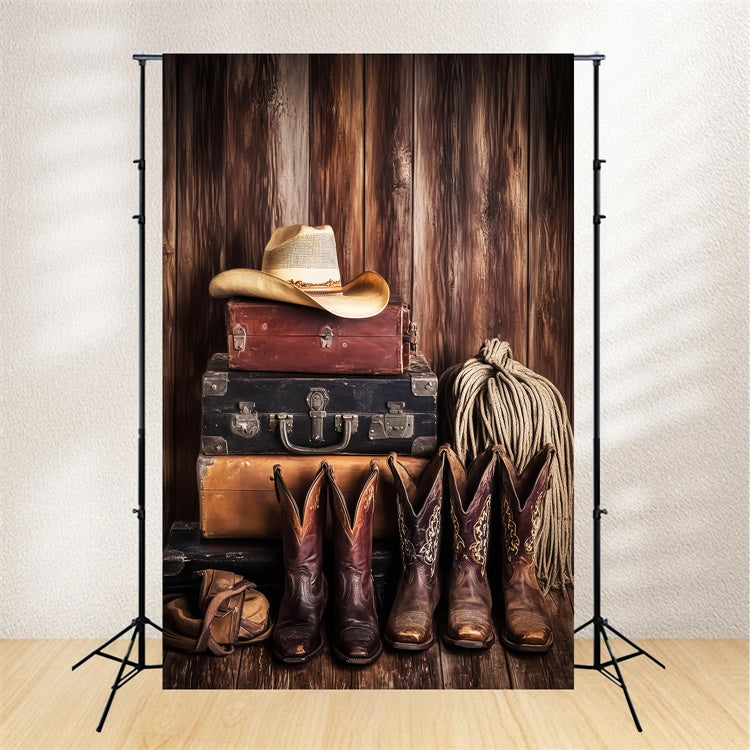 Toile de fond Bois de Grange Botte Cowboy Western LXX57-419