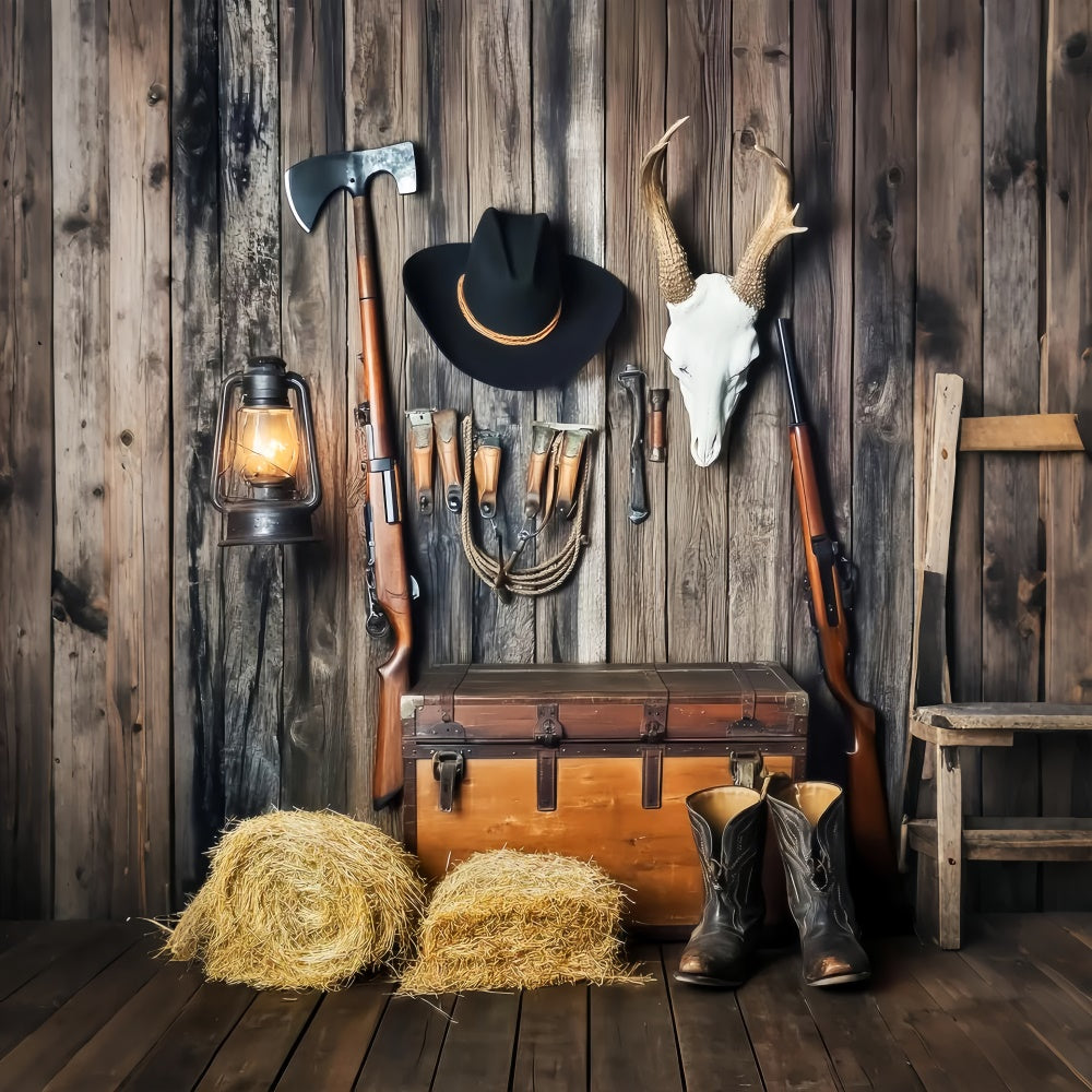 Toile de fond Grange Mur Rustique Équipement Cowboy LXX57-421
