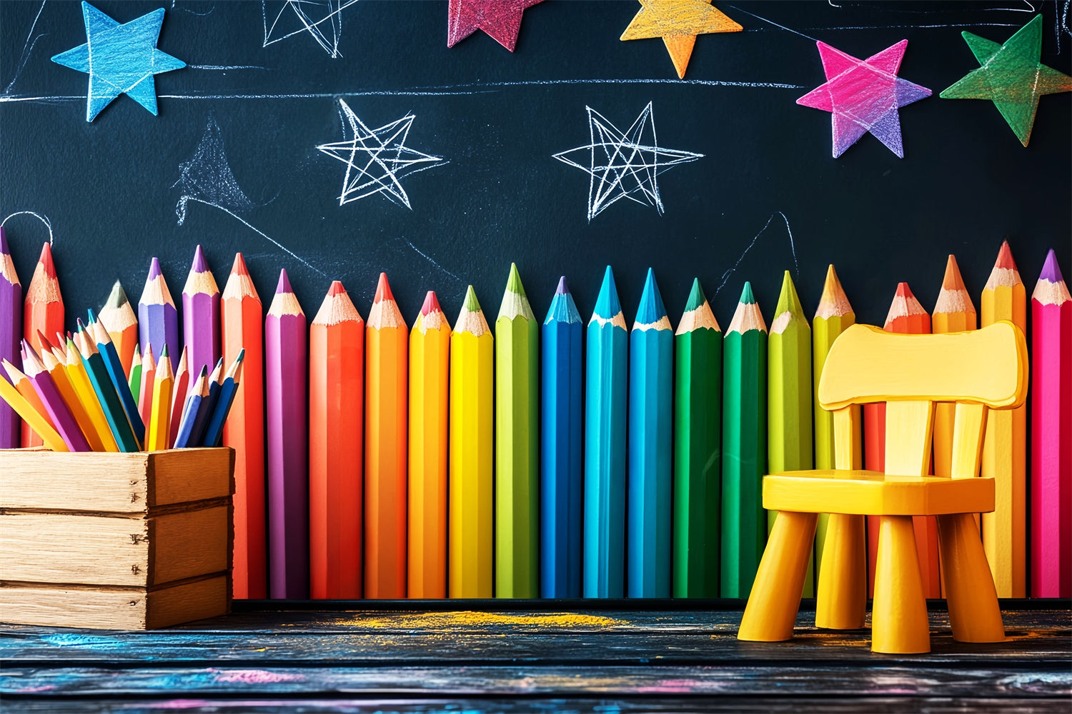 Toile de fond Rentrée des Classes Mur à Crayons et Apprentissage LXX57-44
