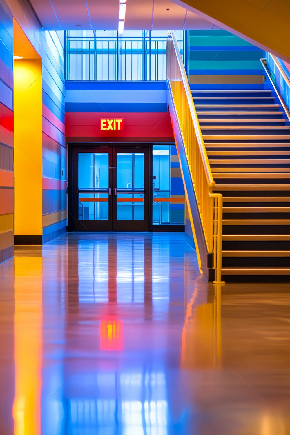 Toile de fond Photo École Couloir Marches Lumineuses LXX57-49