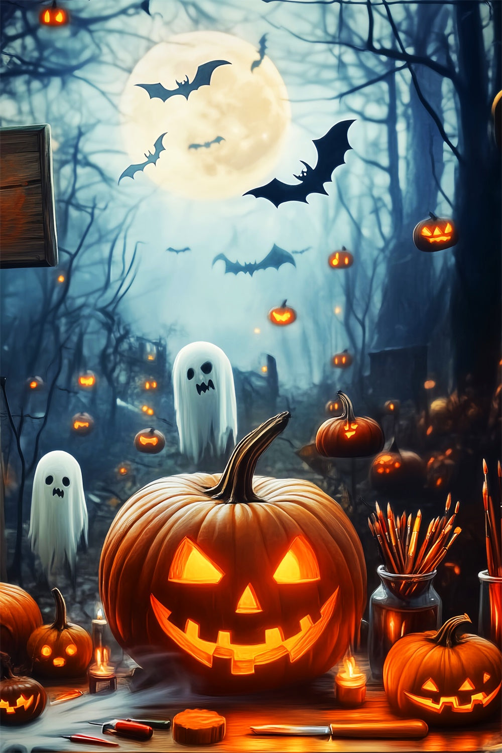 Toile de fond Photo Halloween Forêt Malicieuse au Clair de Lune LXX57-61