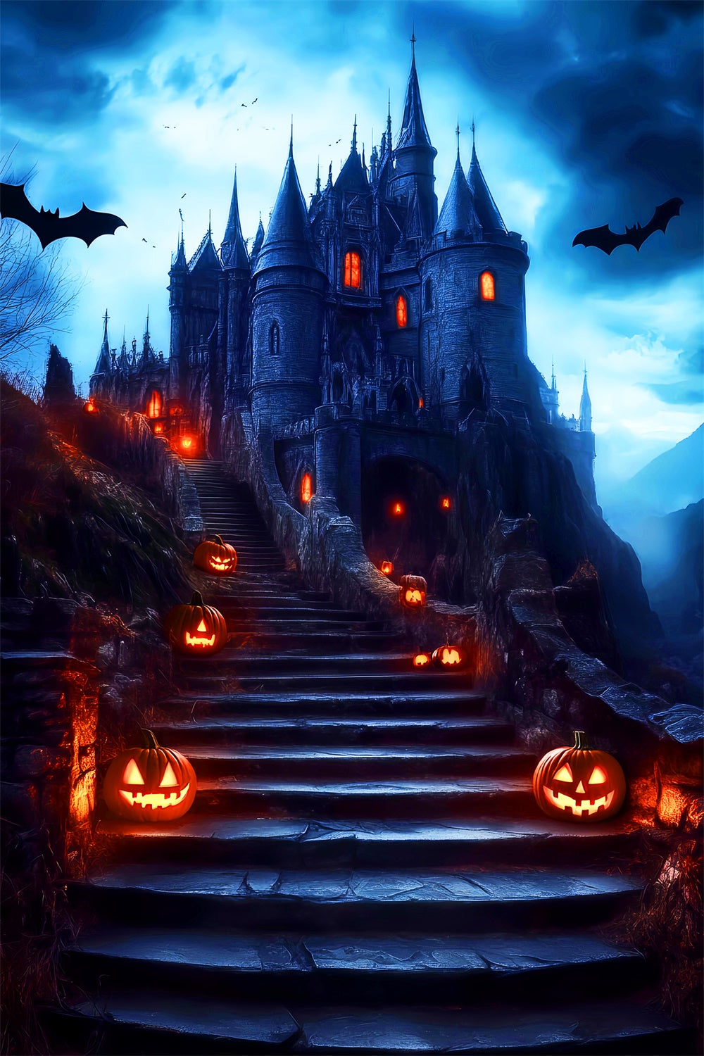 Toile de fond Halloween Château Maudit au Crépuscule LXX57-62