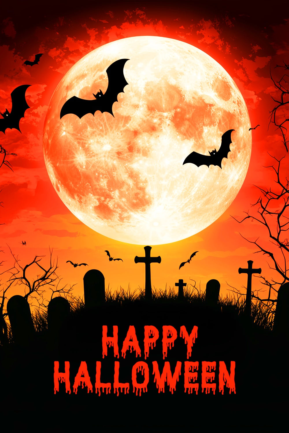 Toile de fond Photo Halloween Cimetière sous Pleine Lune LXX57-63