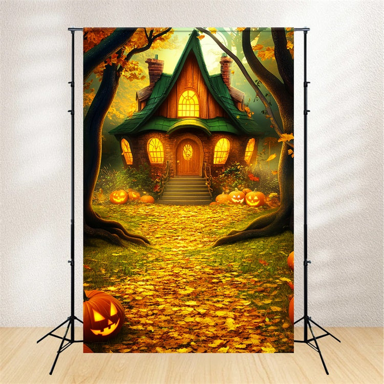 Toile de fond Halloween Chalet Enchanté aux Citrouilles LXX57-64