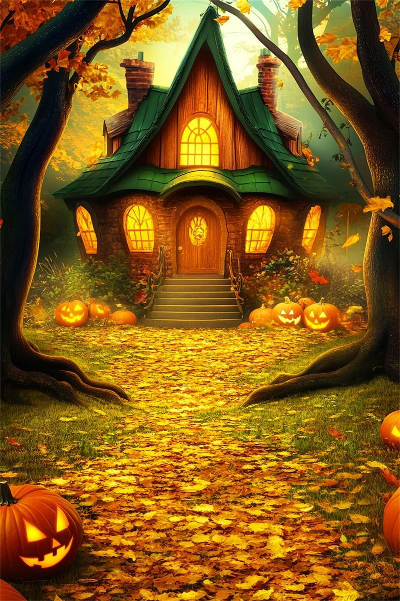 Toile de fond Halloween Chalet Enchanté aux Citrouilles LXX57-64