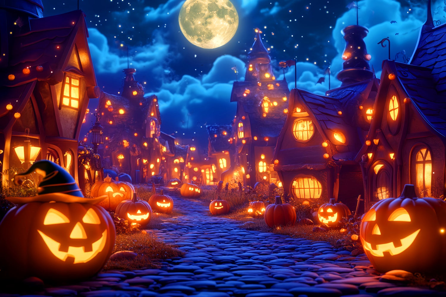 Toile de fond Photo Halloween Village Citrouille au Clair de Lune LXX57-65