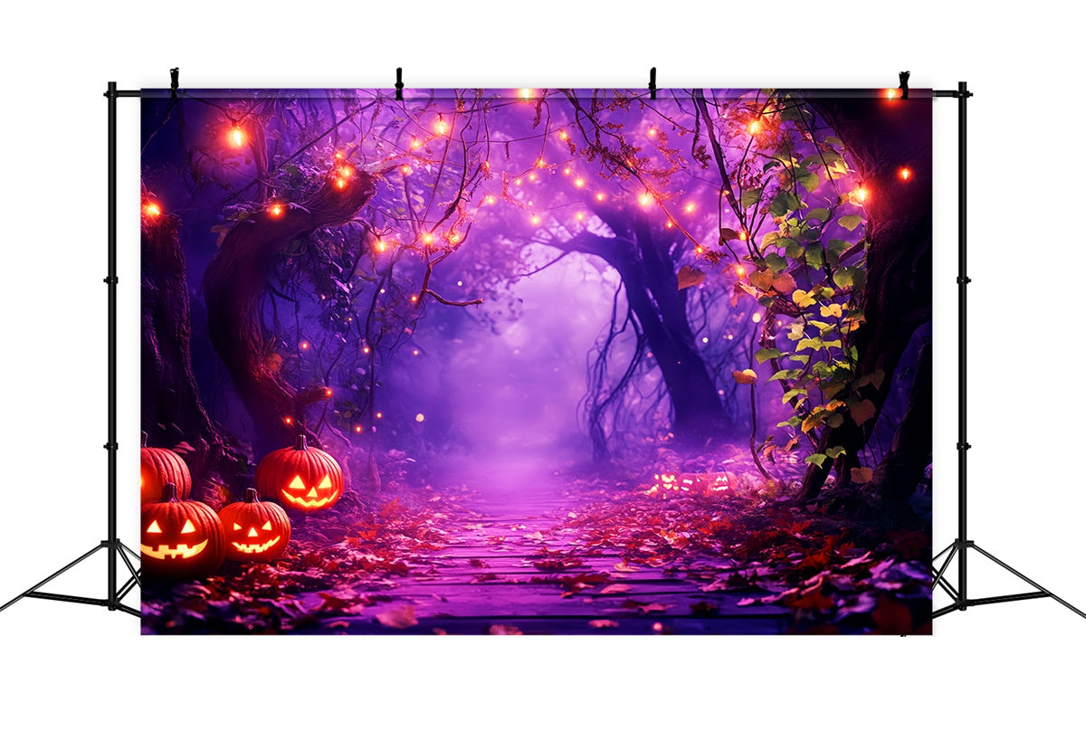 Toile de fond Halloween Chemin Brillant aux Citrouilles en Forêt LXX57-69
