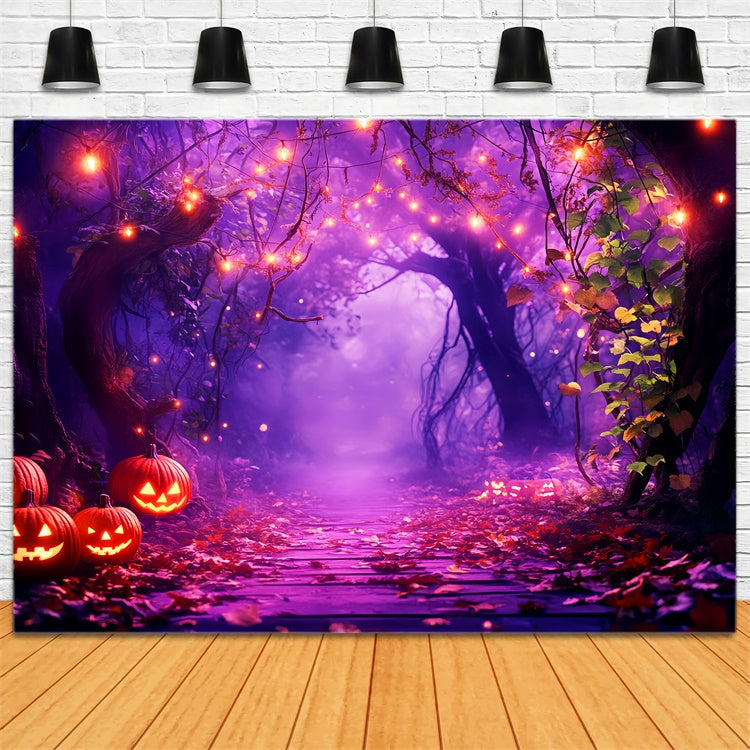 Toile de fond Halloween Chemin Brillant aux Citrouilles en Forêt LXX57-69