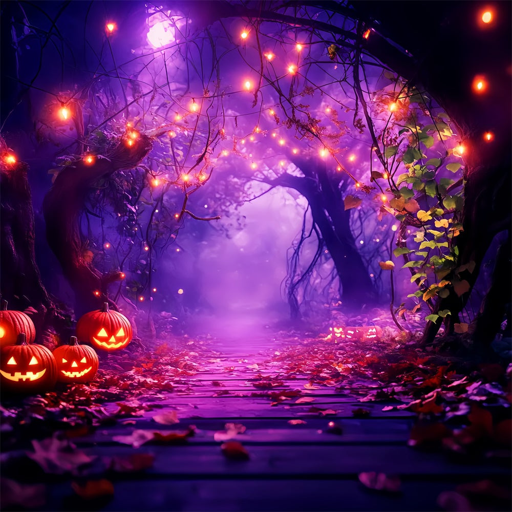 Toile de fond Halloween Chemin Brillant aux Citrouilles en Forêt LXX57-69