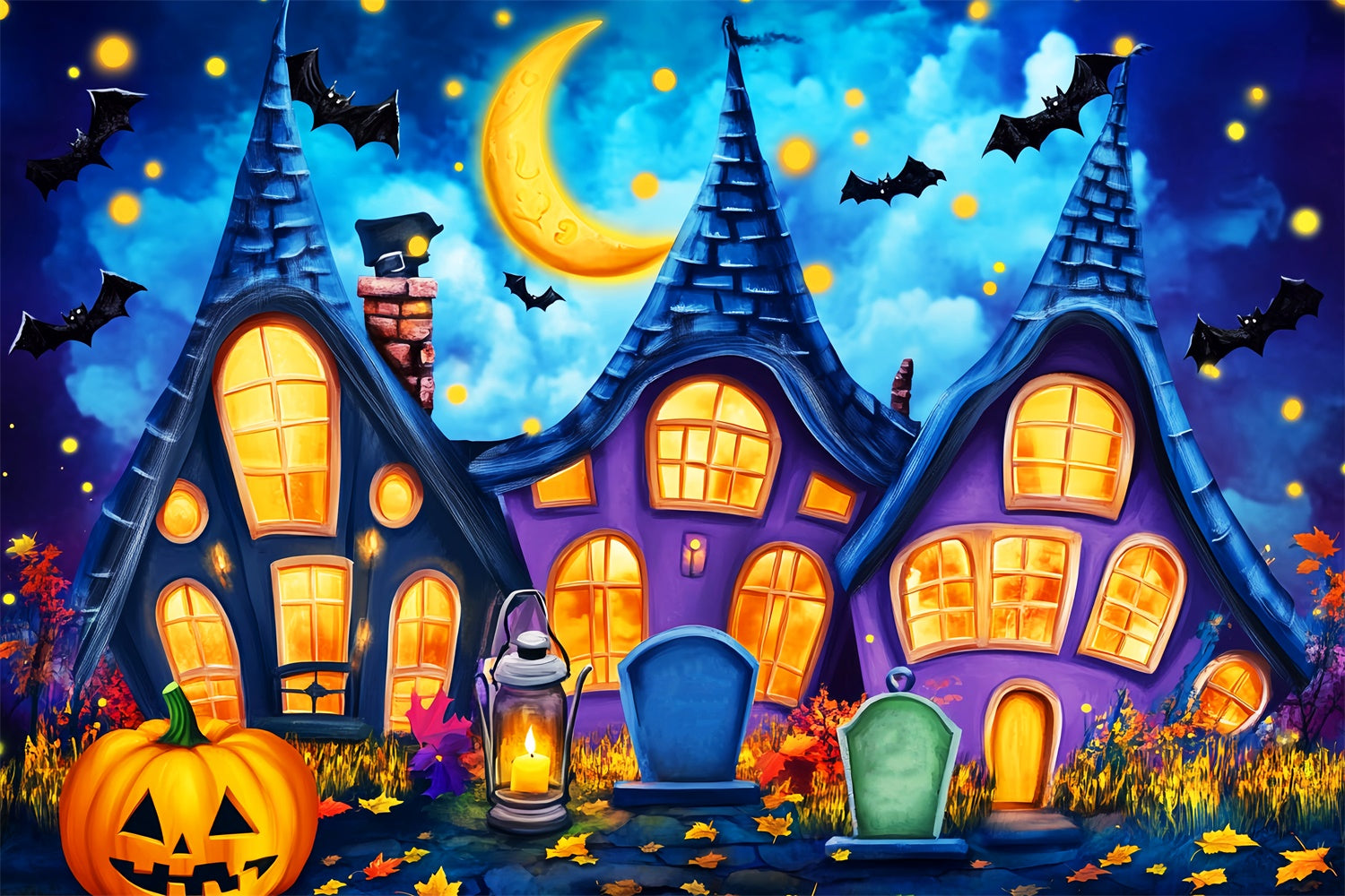 Toile de fond Halloween Chalet Effrayant Dessiné LXX57-71