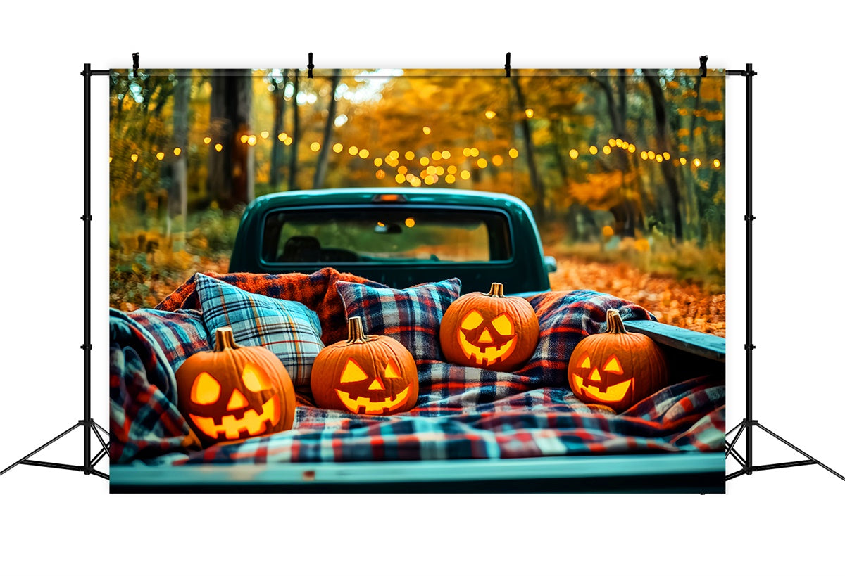 Toile de fond Photo Halloween Camion Citrouille en Forêt LXX57-76