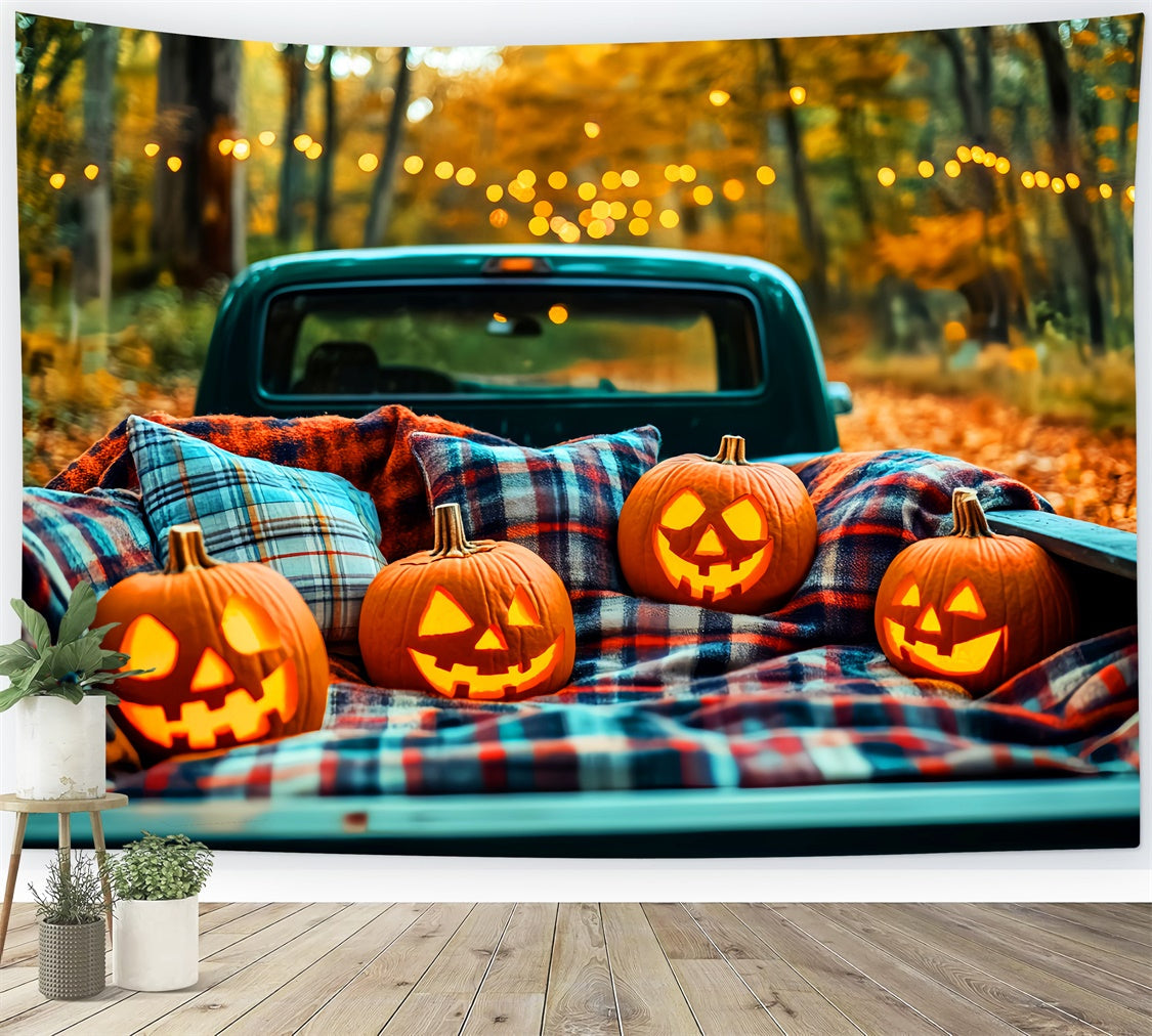 Toile de fond Photo Halloween Camion Citrouille en Forêt LXX57-76