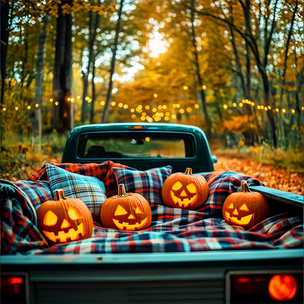 Toile de fond Photo Halloween Camion Citrouille en Forêt LXX57-76