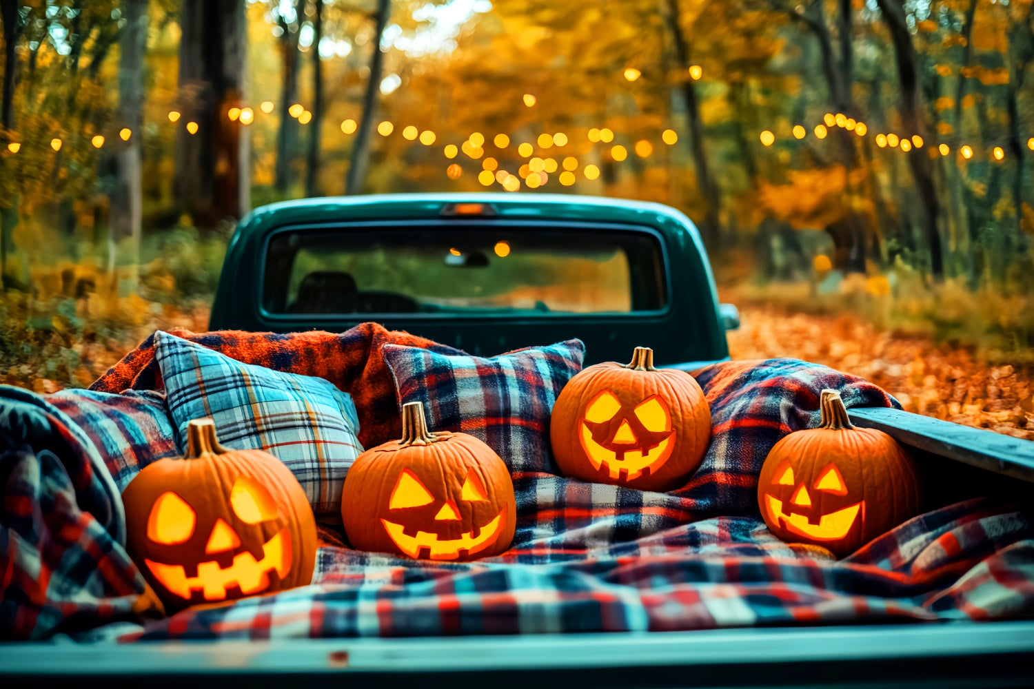 Toile de fond Photo Halloween Camion Citrouille en Forêt LXX57-76