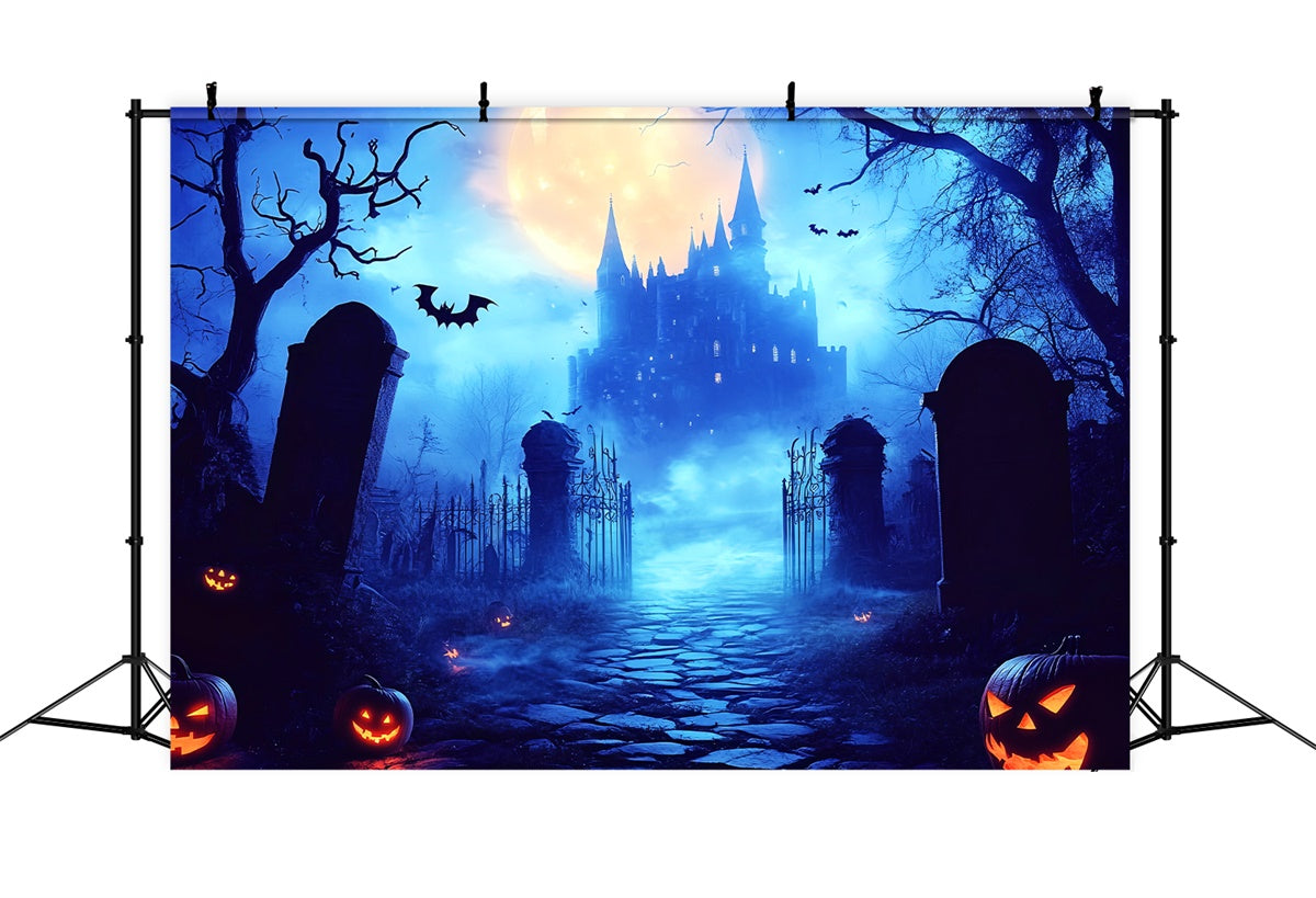 Toile de fond Photo Halloween Château-Cimetière au Clair de Lune LXX57-99