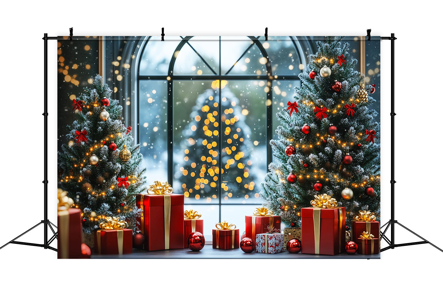 Toile de fond Noël Fenêtre et Sapins Givrés LXX58-100