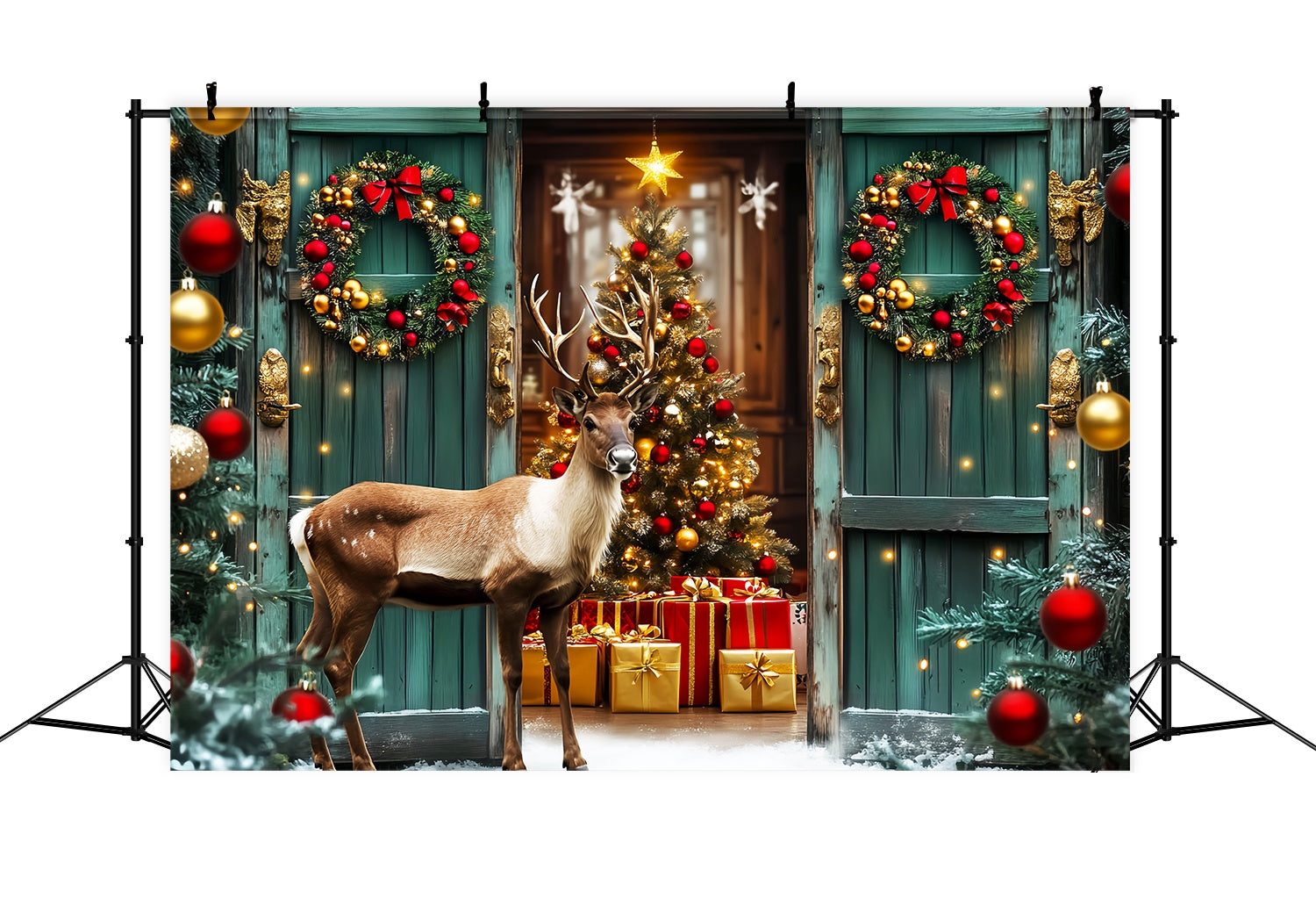 Toile de fond Noël Entrée Fête Porte Verte et Rennes LXX58-101