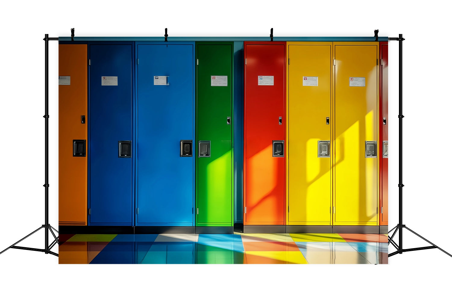 Toile de fond Casiers Scolaires Rangée Arc-en-Ciel de Casiers Rentrée des Classes LXX58-110