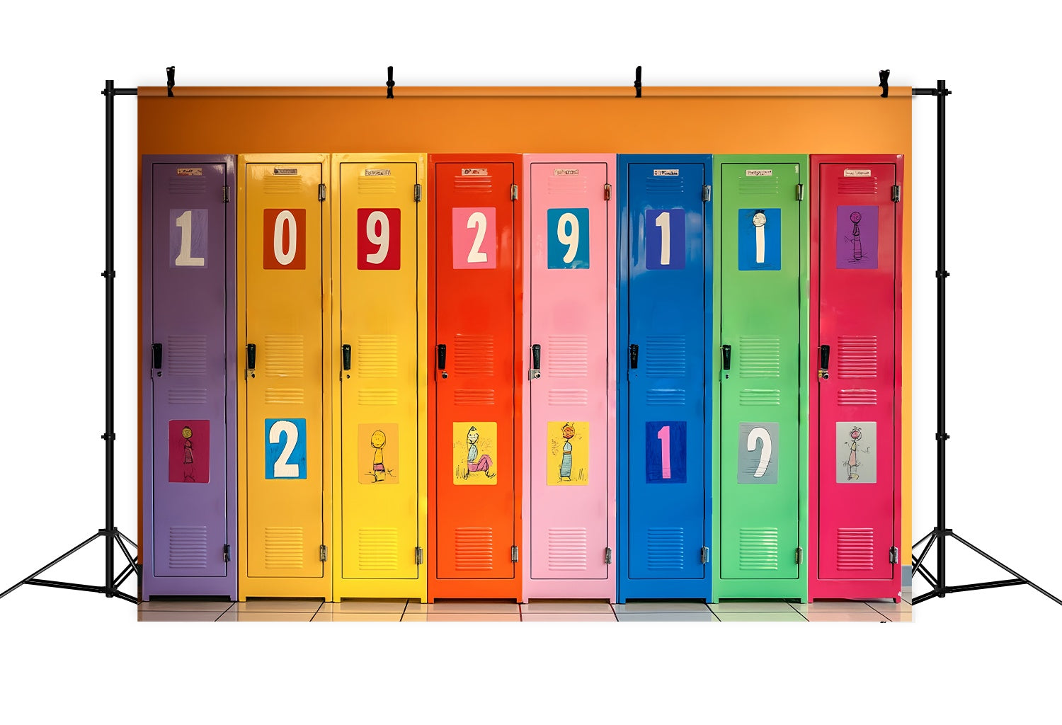 Toile de fond Casiers Scolaires Casiers Numérotés Colorés Illustration Rentrée des Classes LXX58-111
