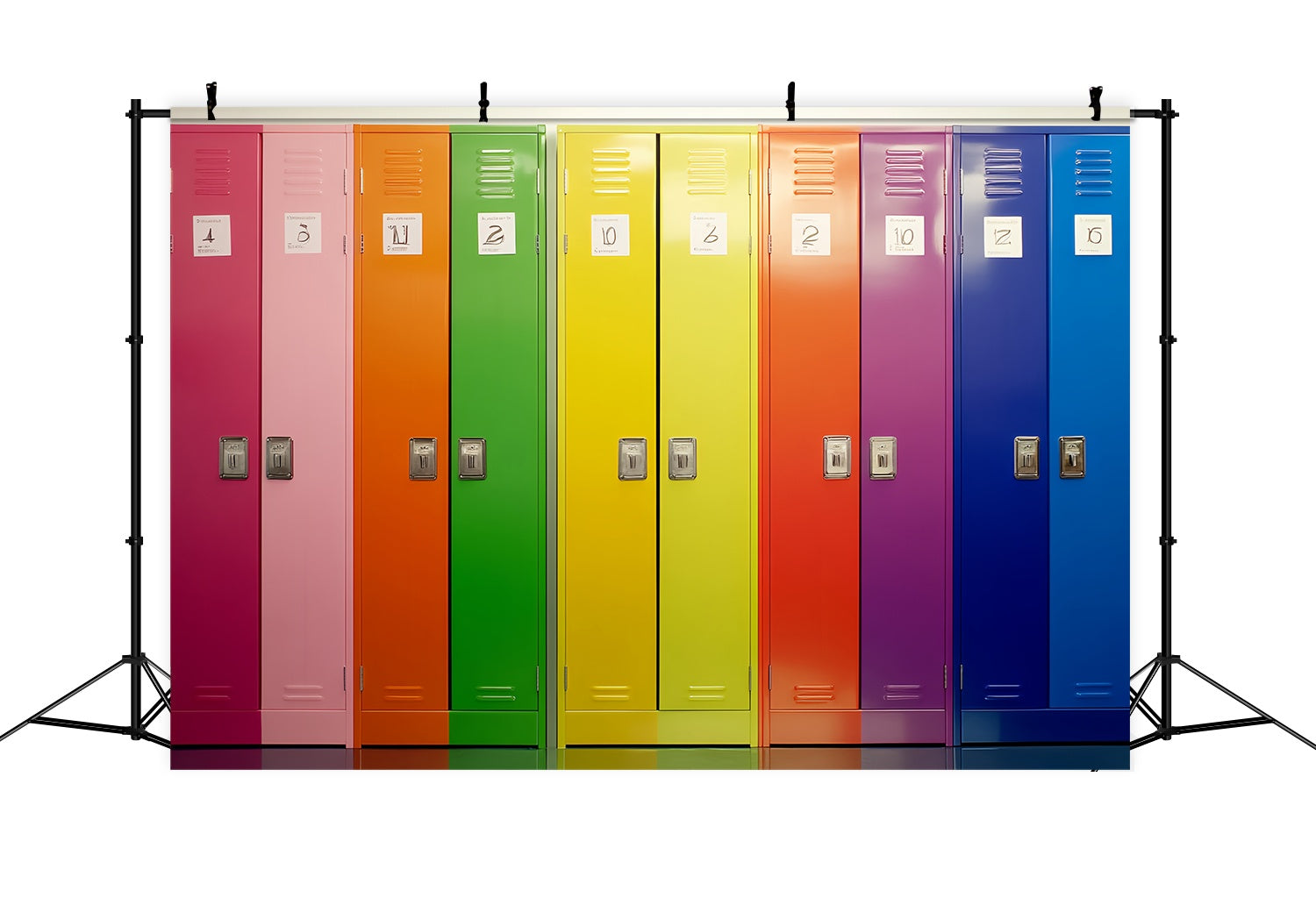 Toile de fond Casiers Scolaires Rangée Numérotée Arc-en-Ciel Rentrée des Classes LXX58-115