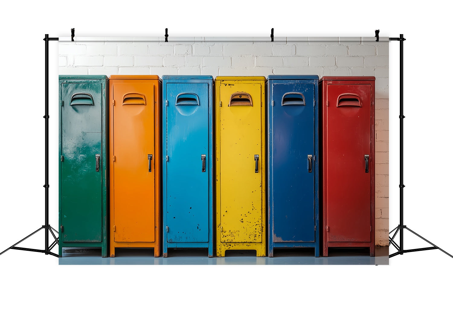 Toile de fond Casiers Scolaires Rustiques Multicolores Photographie Rentrée des Classes LXX58-117