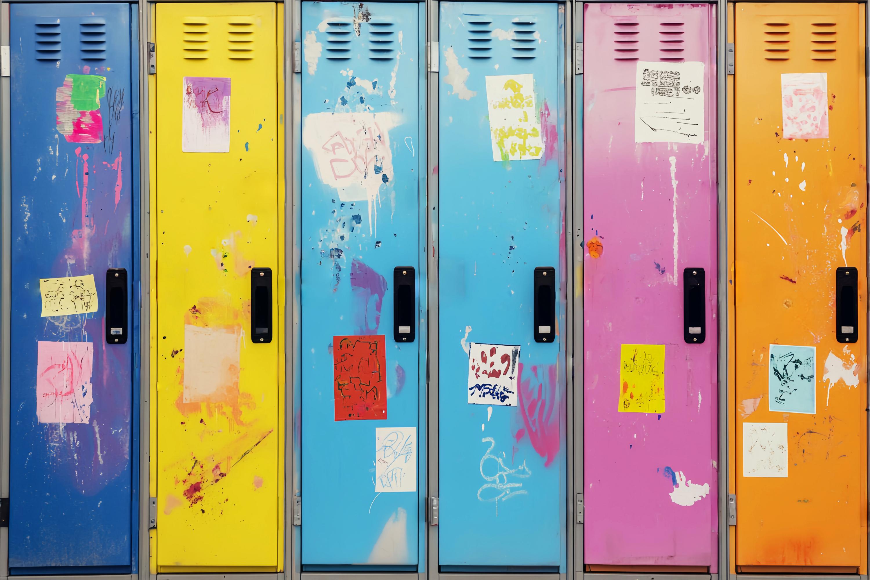 Toile de fond Casiers Scolaires Peints en Graffiti Toile de fond Photo École LXX58-118
