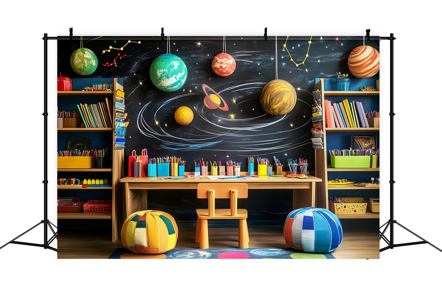 Toile de fond Photo Maternelle Salle de Classe Espace Décoration Planètes Rentrée des Classes LXX58-122