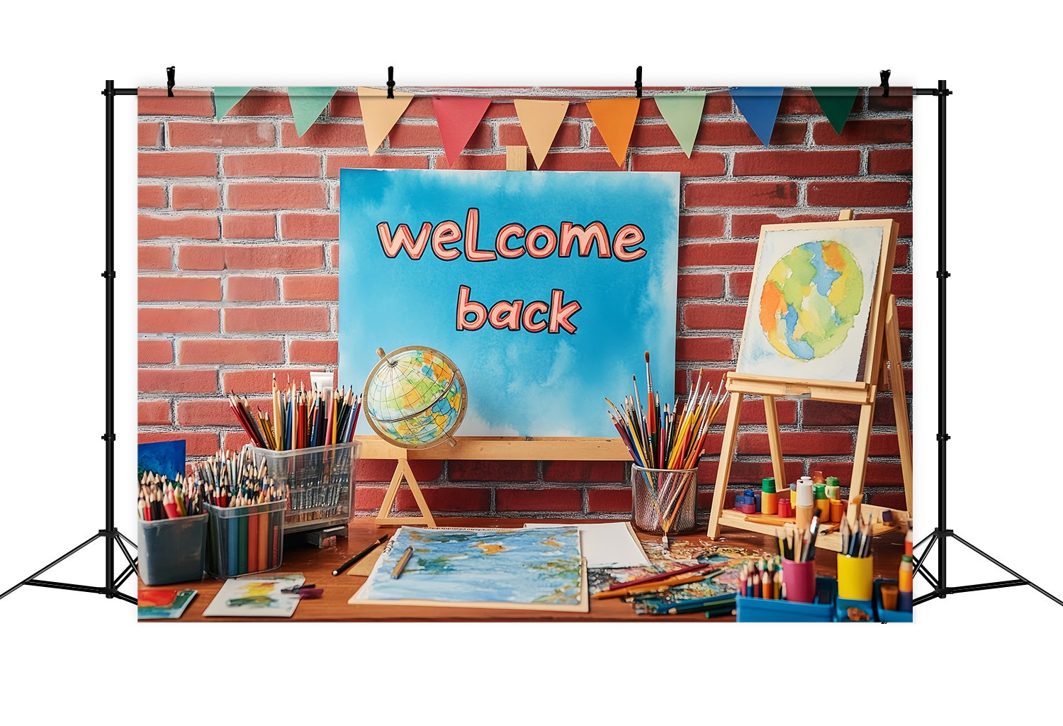 Toile de fond Maternelle Mur en Brique Bienvenue Fournitures Artistiques Rentrée des Classes LXX58-125