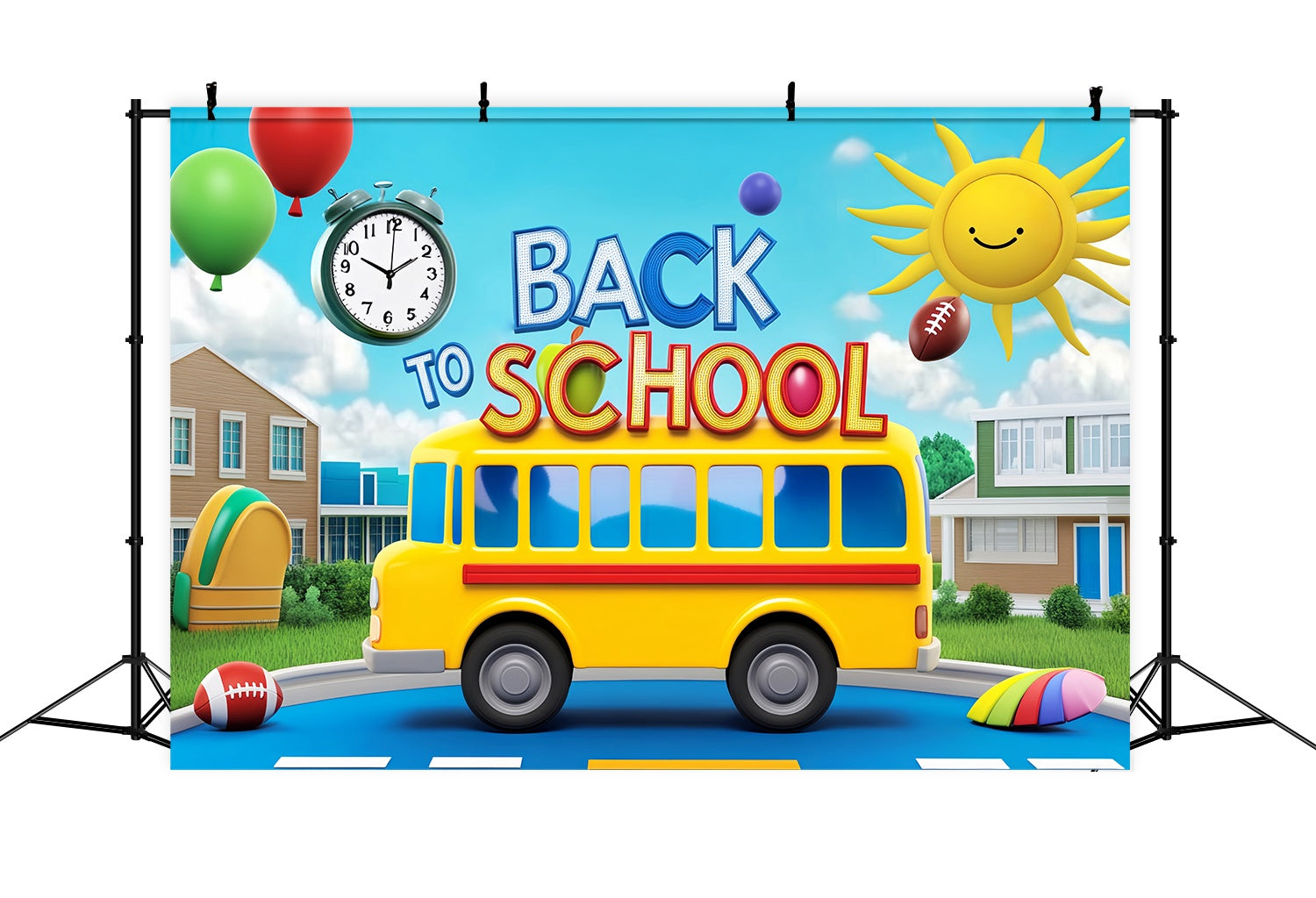 Toile de fond Bus Scolaire Dessin Animé Ludique Cour d’École Photo Rentrée LXX58-129