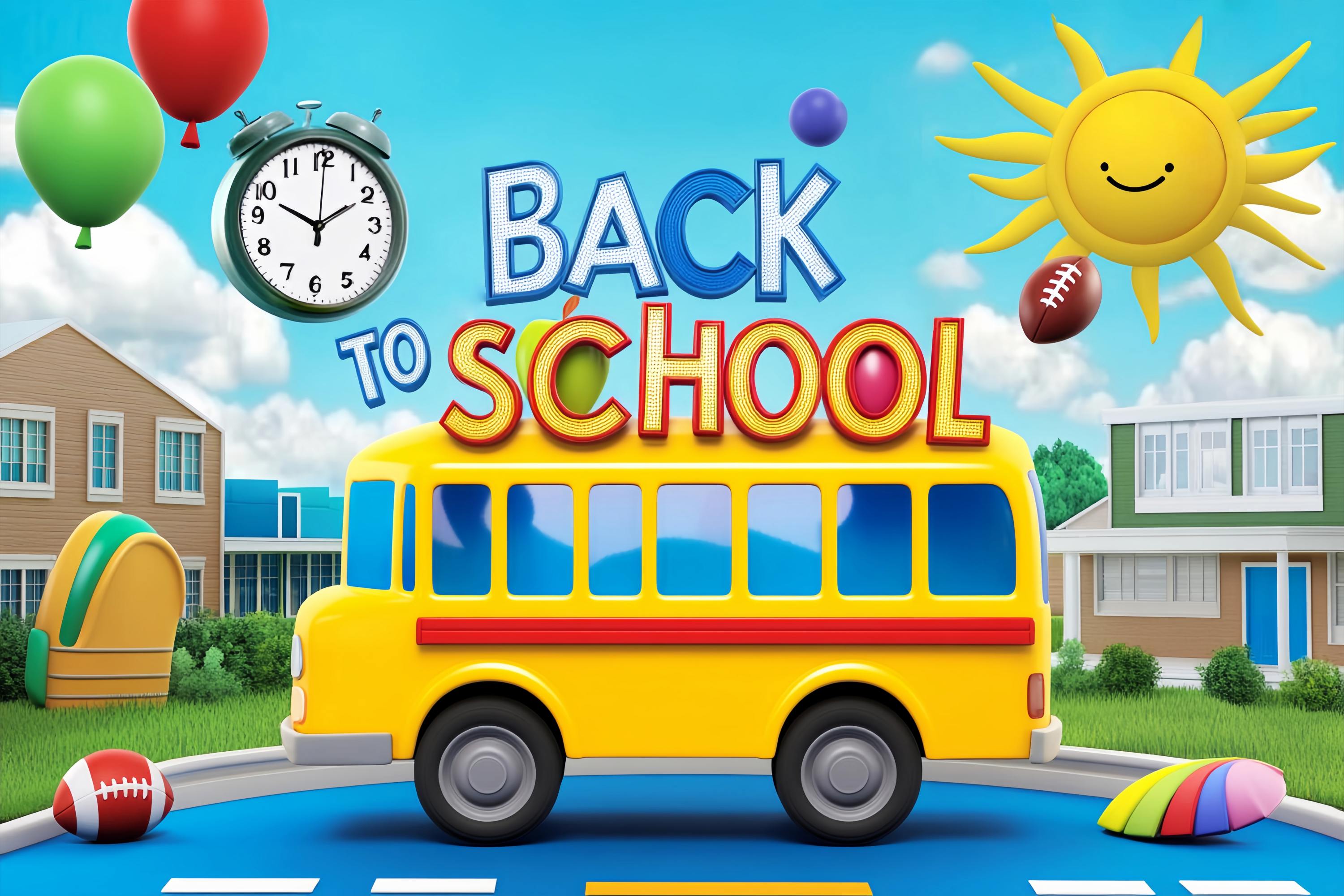 Toile de fond Bus Scolaire Dessin Animé Ludique Cour d’École Photo Rentrée LXX58-129