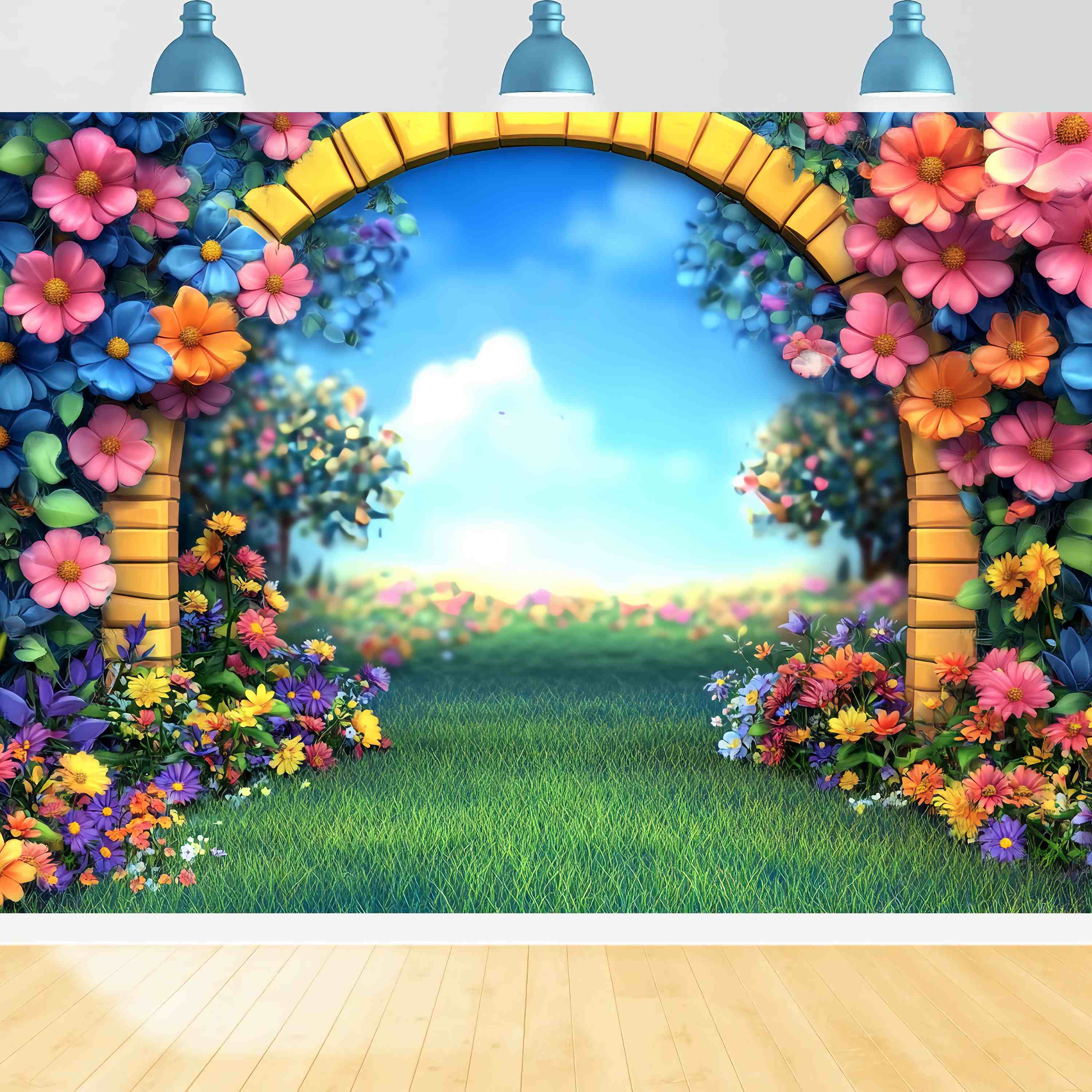 Toile de fond Maternelle Arche de Jardin Dessin Animé Fleur Colorées Rentrée LXX58-138