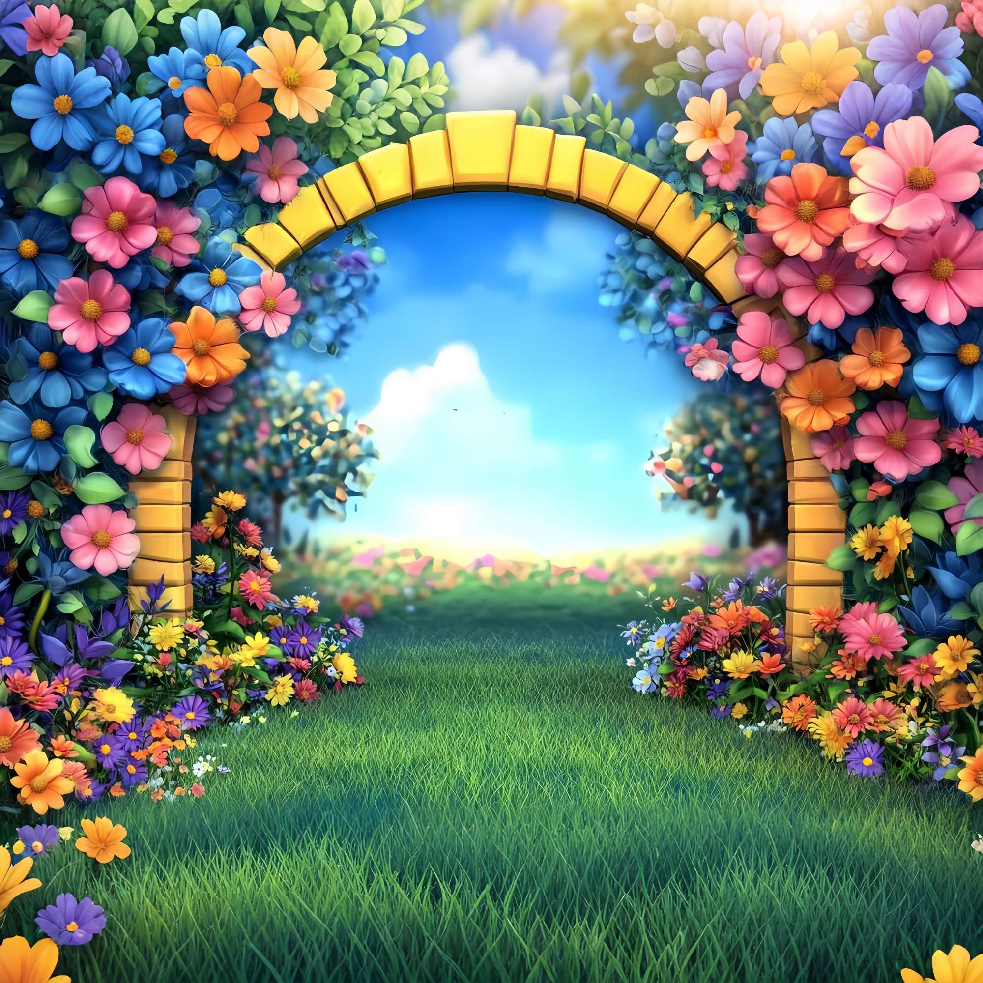 Toile de fond Maternelle Arche de Jardin Dessin Animé Fleur Colorées Rentrée LXX58-138
