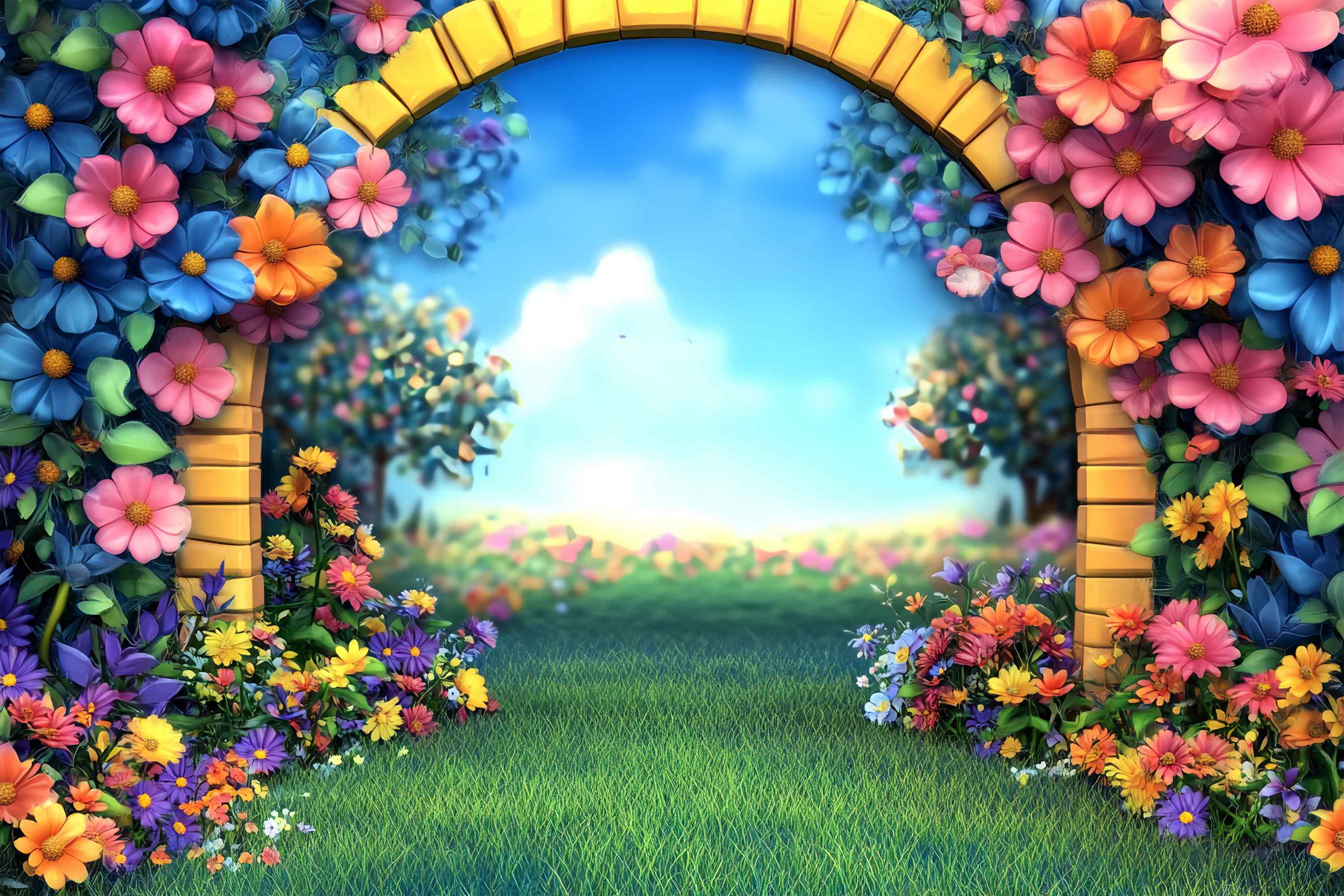 Toile de fond Maternelle Arche de Jardin Dessin Animé Fleur Colorées Rentrée LXX58-138