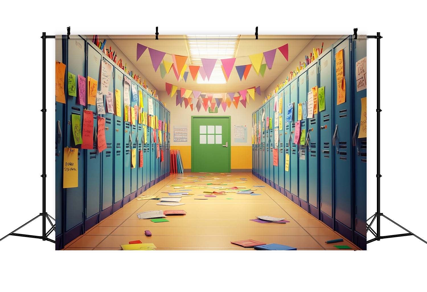 Toile de fond Couloir Scolaire Casiers Colorés Bannière Photo Rentrée LXX58-143