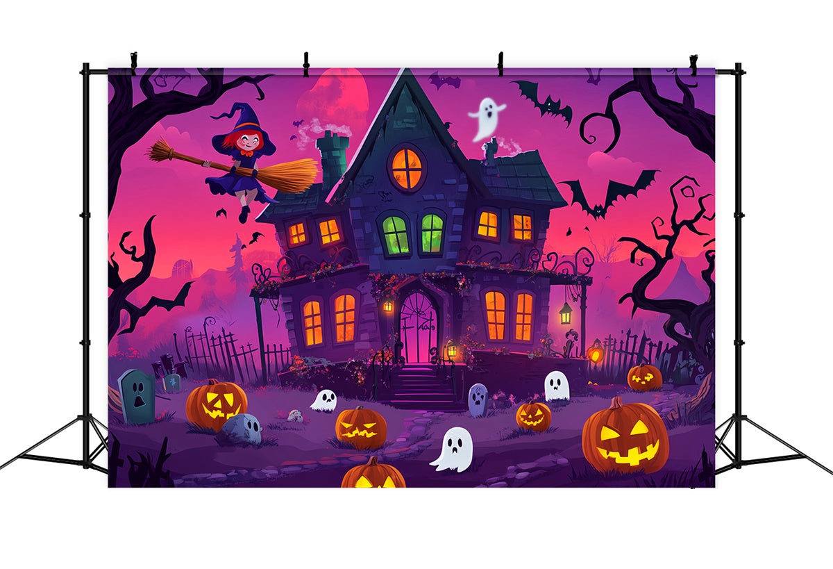 Fond de photo halloween Nuit Enchantée Dessin Animé Manoir Hanté LXX58-15
