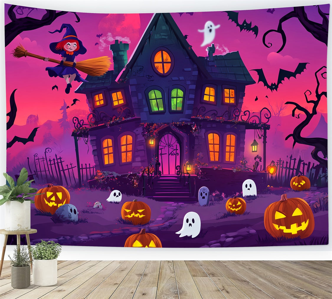 Fond de photo halloween Nuit Enchantée Dessin Animé Manoir Hanté LXX58-15
