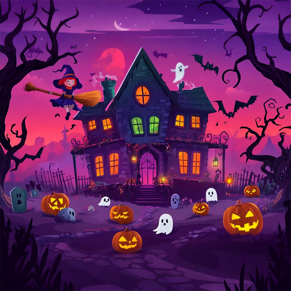 Fond de photo halloween Nuit Enchantée Dessin Animé Manoir Hanté LXX58-15