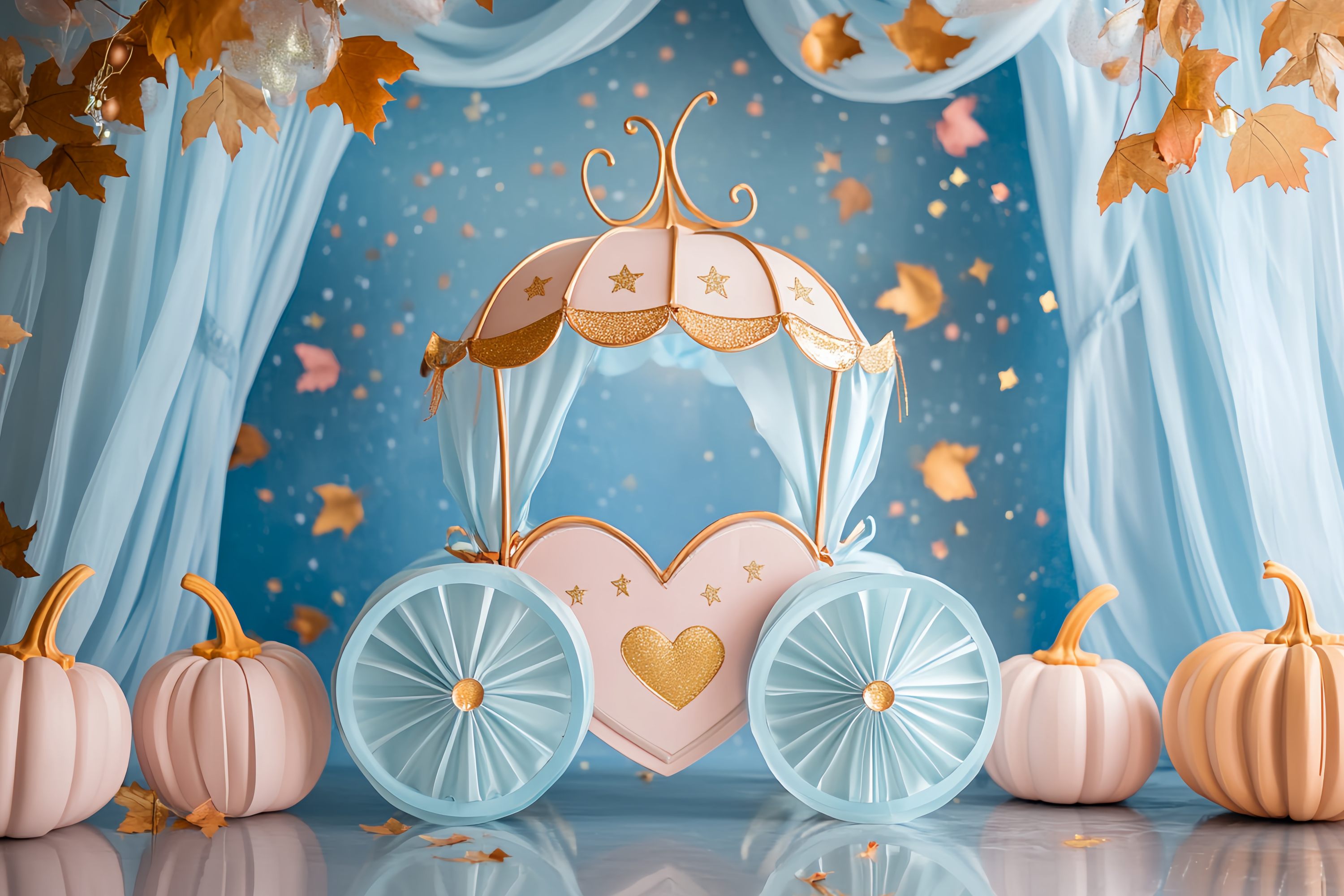 Fond Photo Automne Décor Carrosse Citrouille Conte De Fées LXX58-156