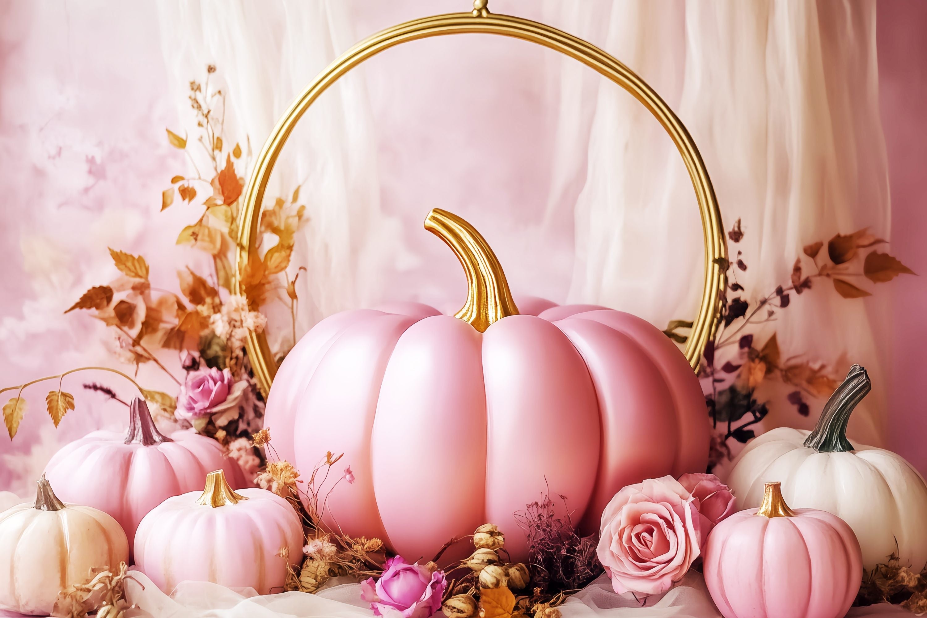 Fond Photo Automne Élégance Rose Citrouille Poudrée LXX58-158